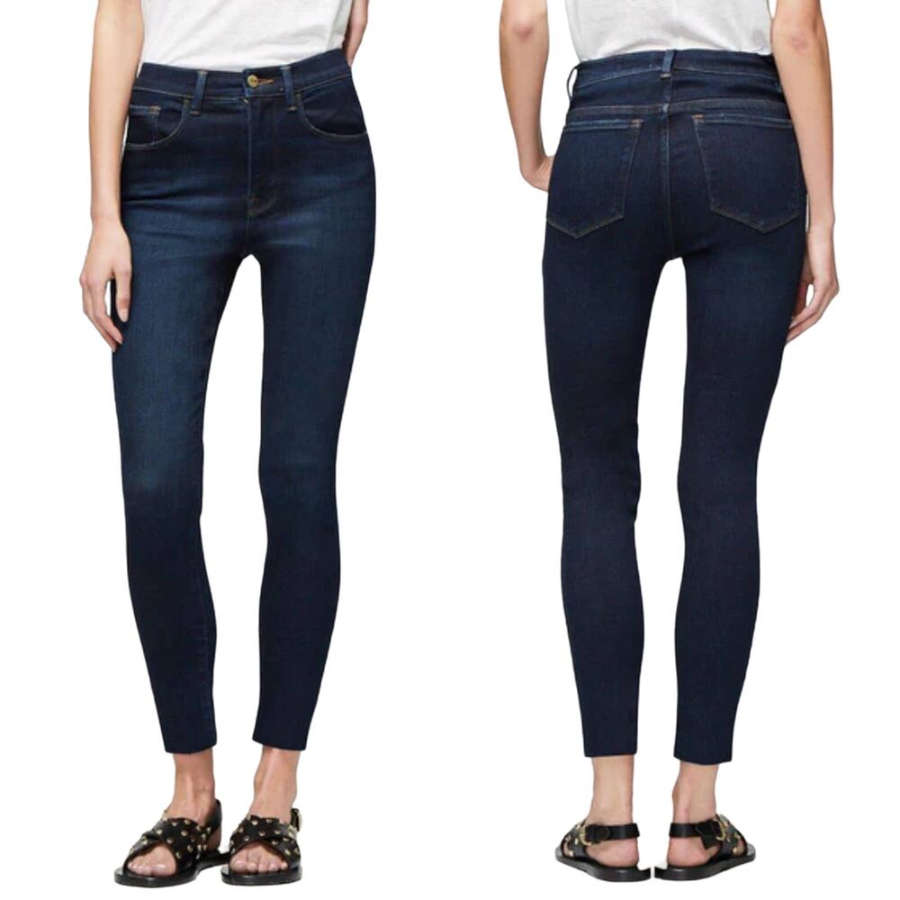 Frame Jeans Le High Skinny Ankle Harway Dark Wash Distressed High Waist Size 24